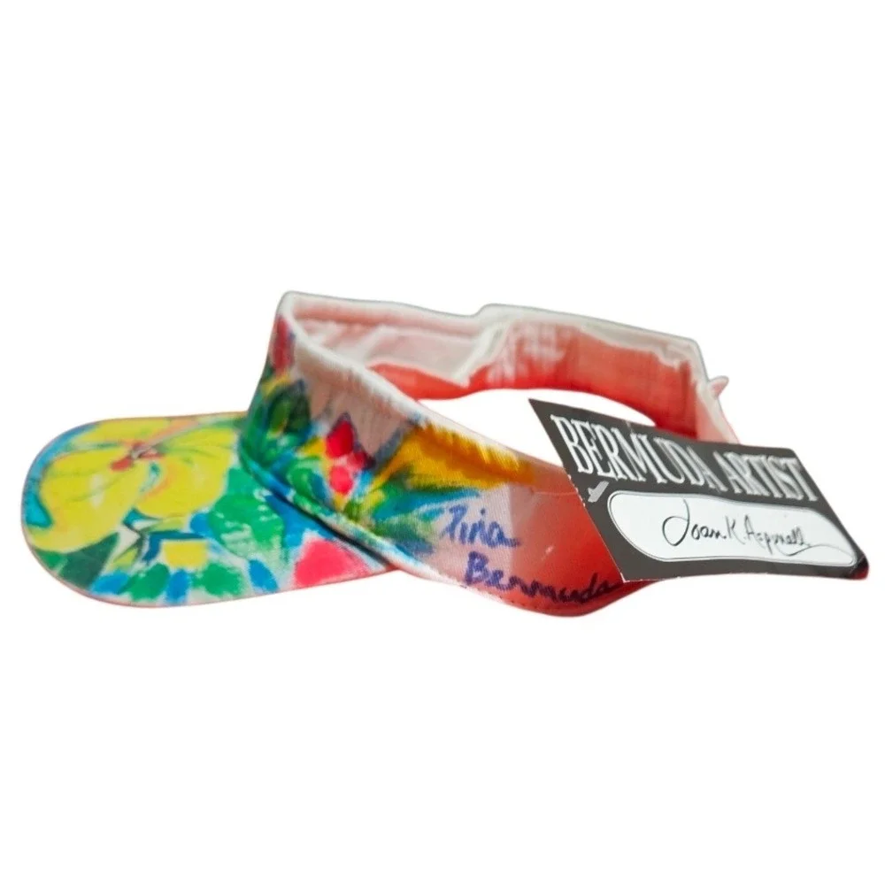 Bermuda Artist Joan K Aspinall Floral Sun Visor Hand Painted Hibiscus Cotton New